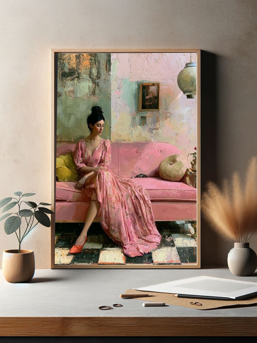 Pink Sofa Portrait Fine-Art Poster. — room view 2