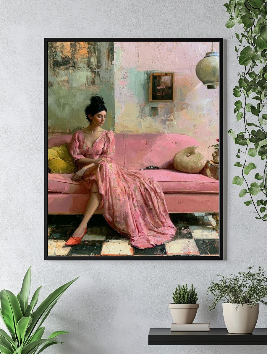 Pink Sofa Portrait Fine-Art Poster. — room view 4