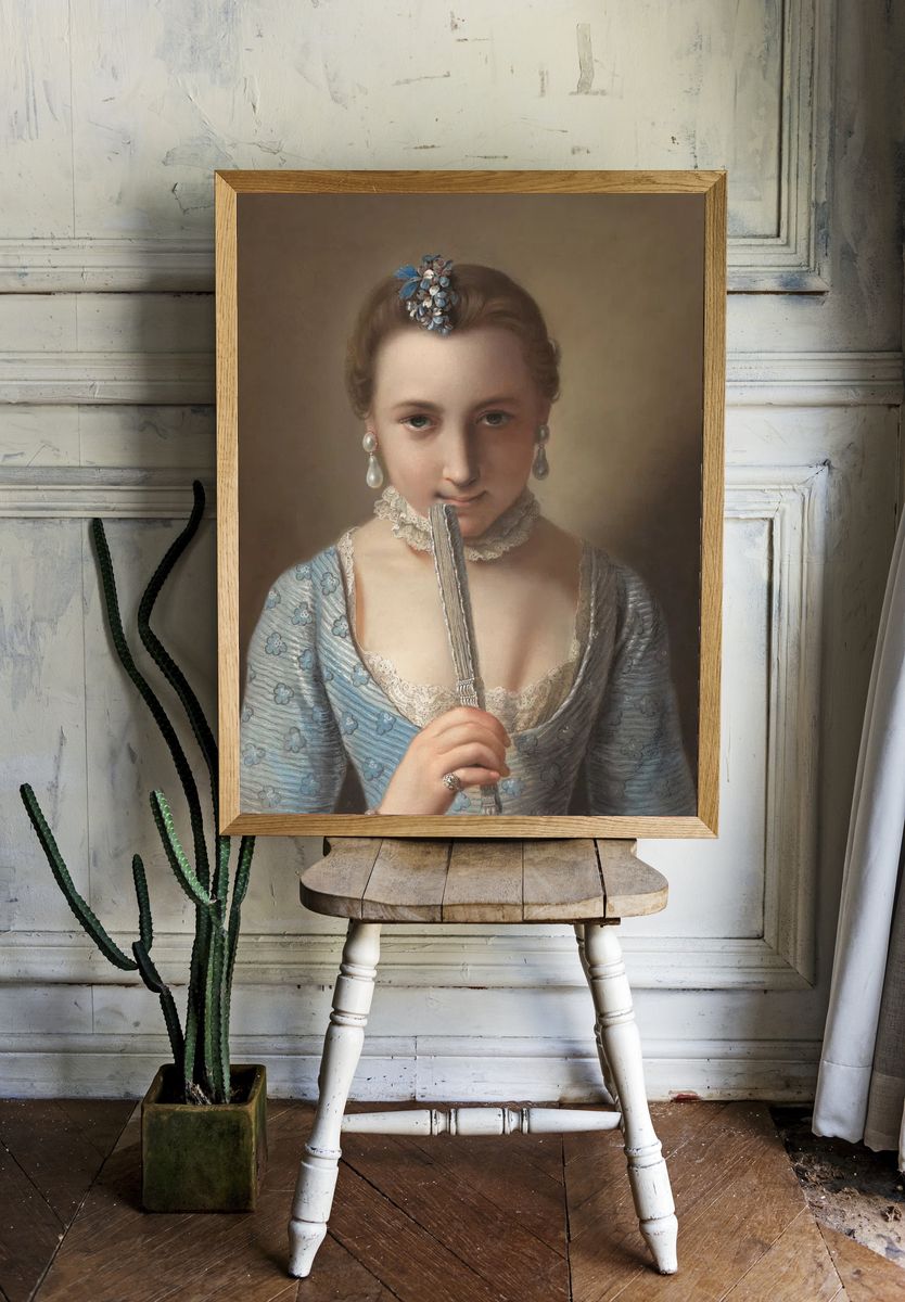 Elegant Woman with Feather — Fine Art Print. — room view 1