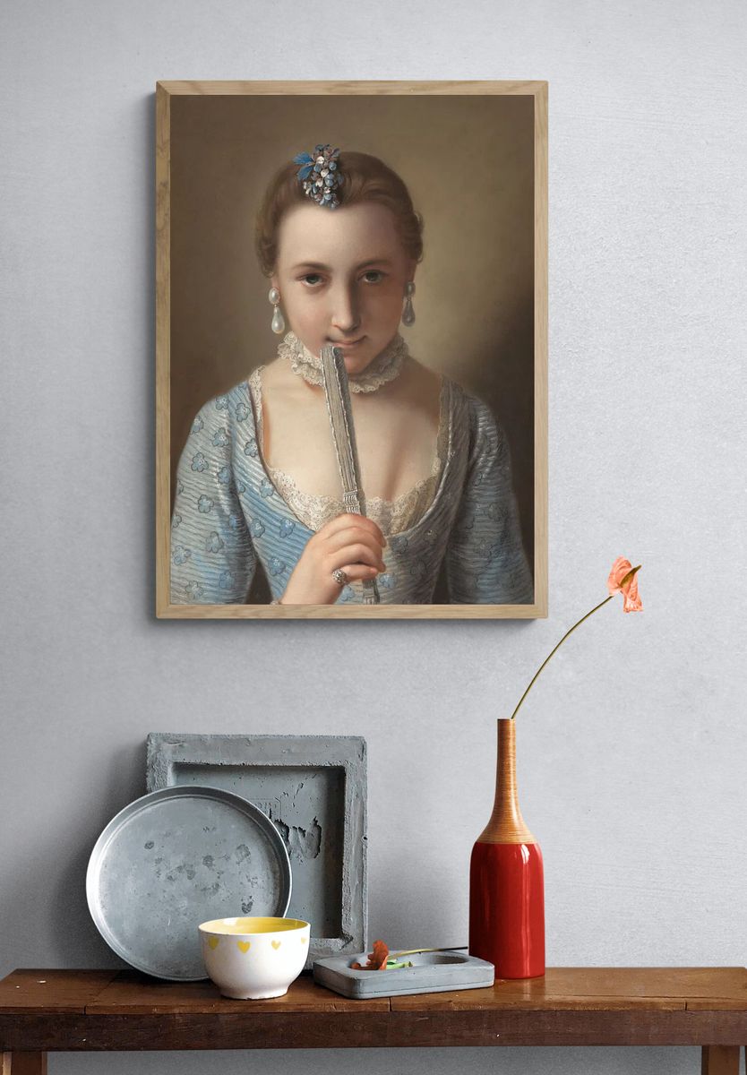 Elegant Woman with Feather — Fine Art Print. — room view 3