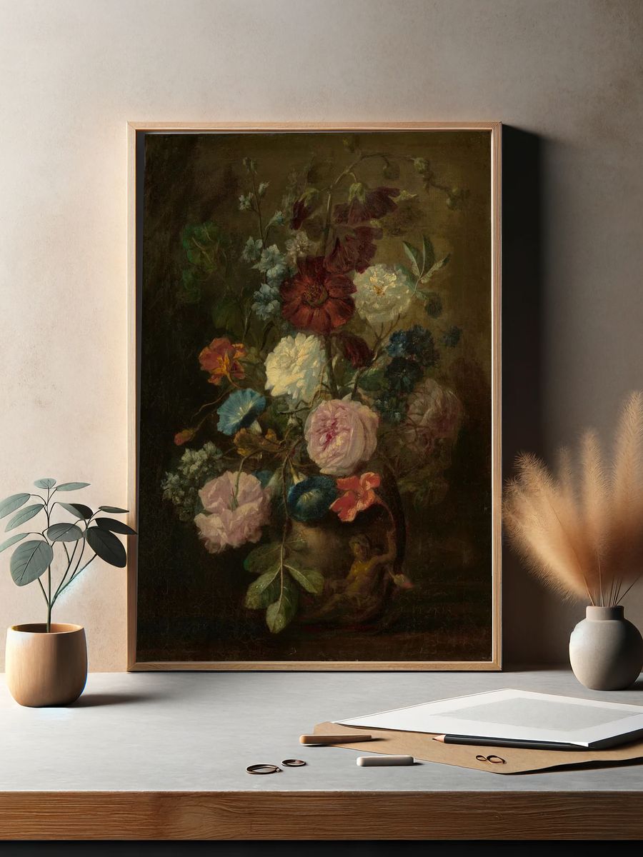 Dark Floral Still Life Print. — room view 2