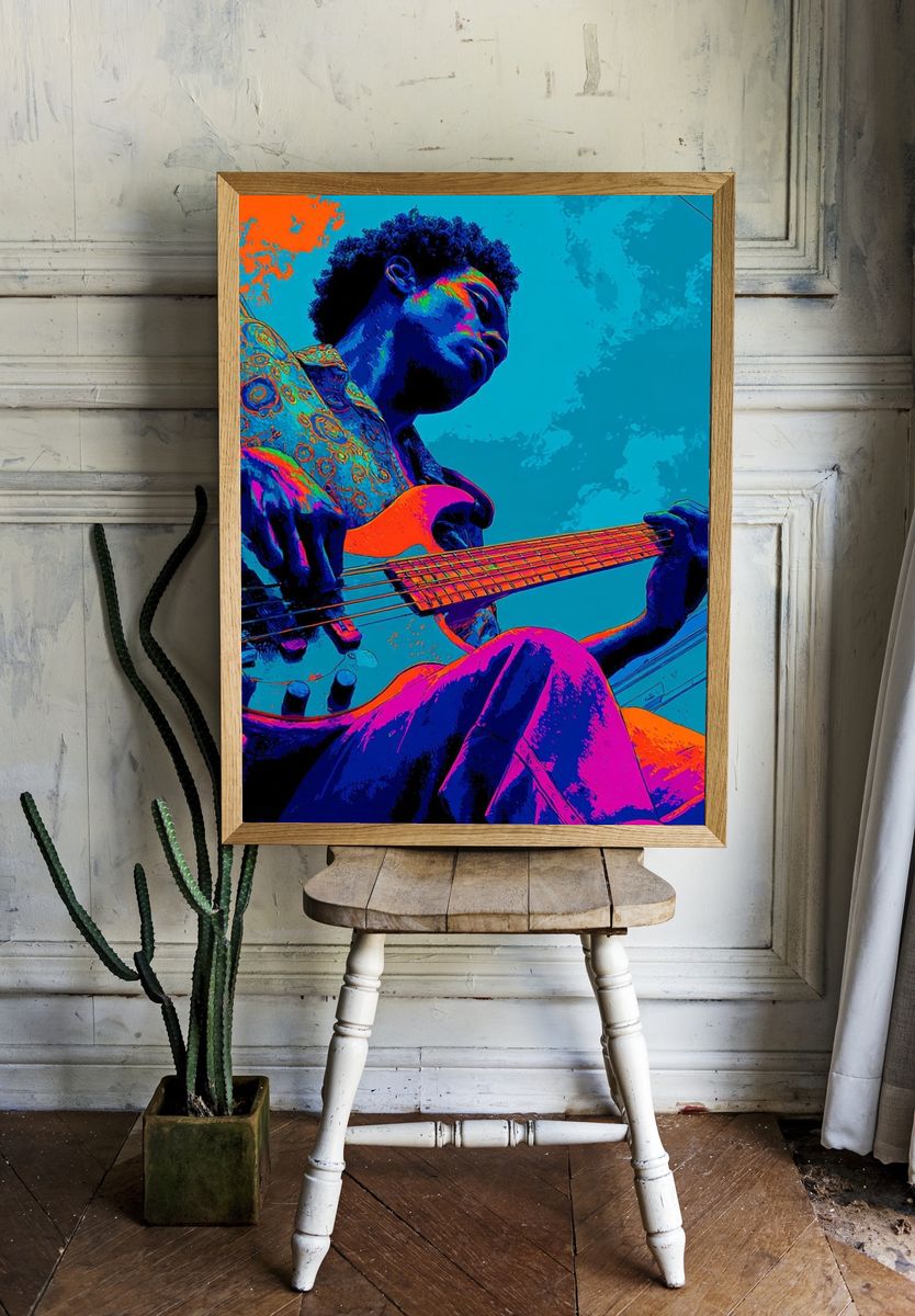 Electric Bass Player Pop-Art Poster. — room view 1