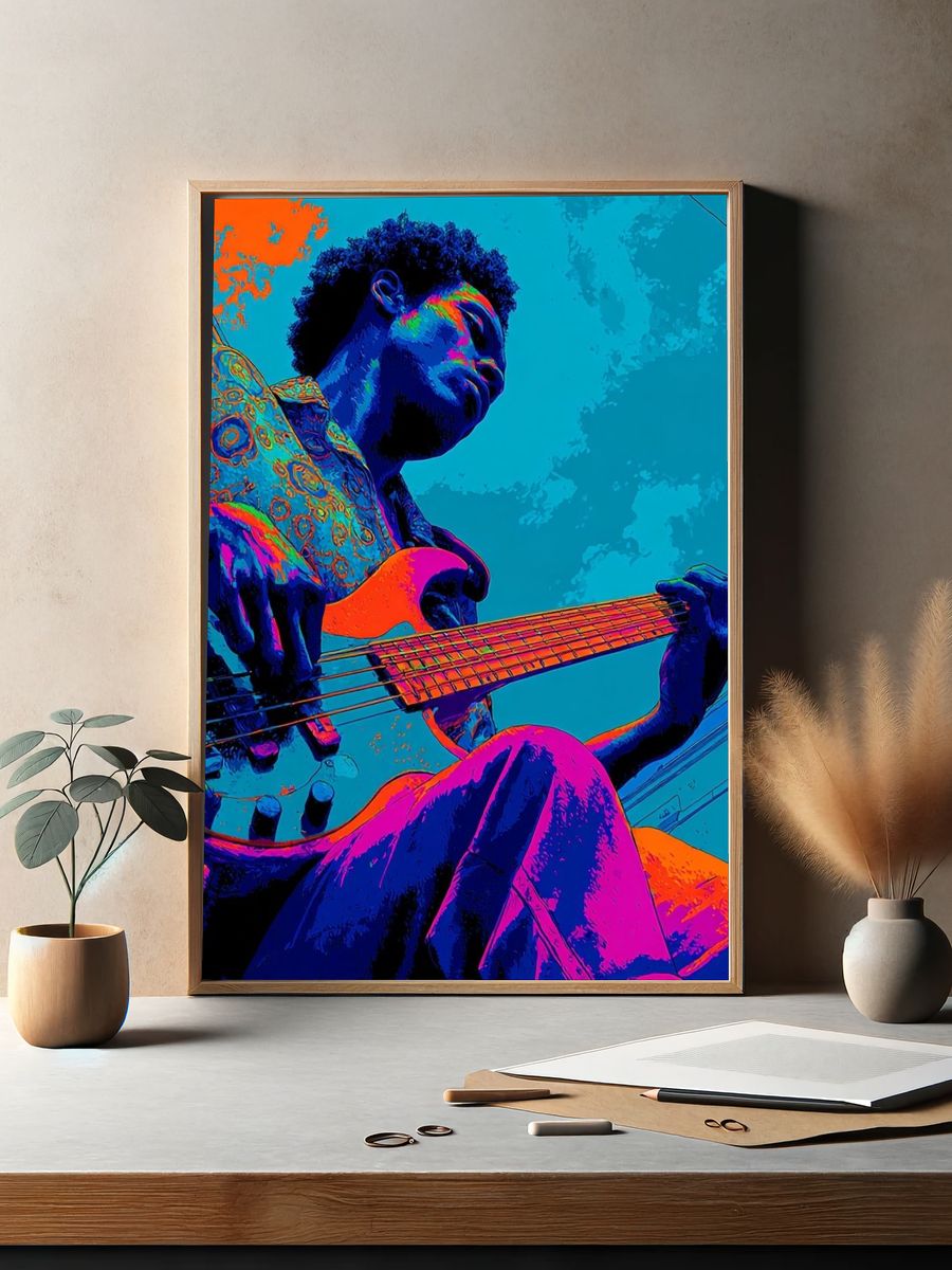 Electric Bass Player Pop-Art Poster. — room view 2