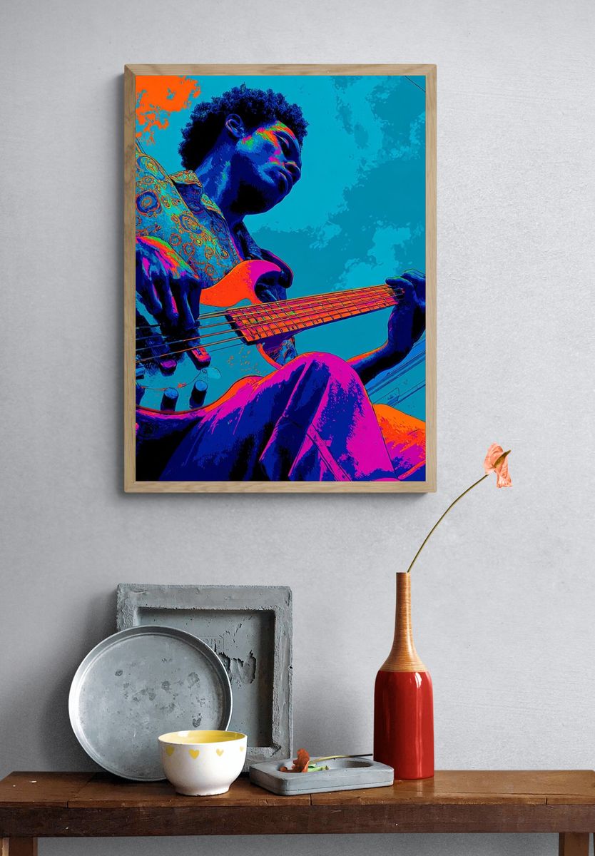 Electric Bass Player Pop-Art Poster. — room view 3