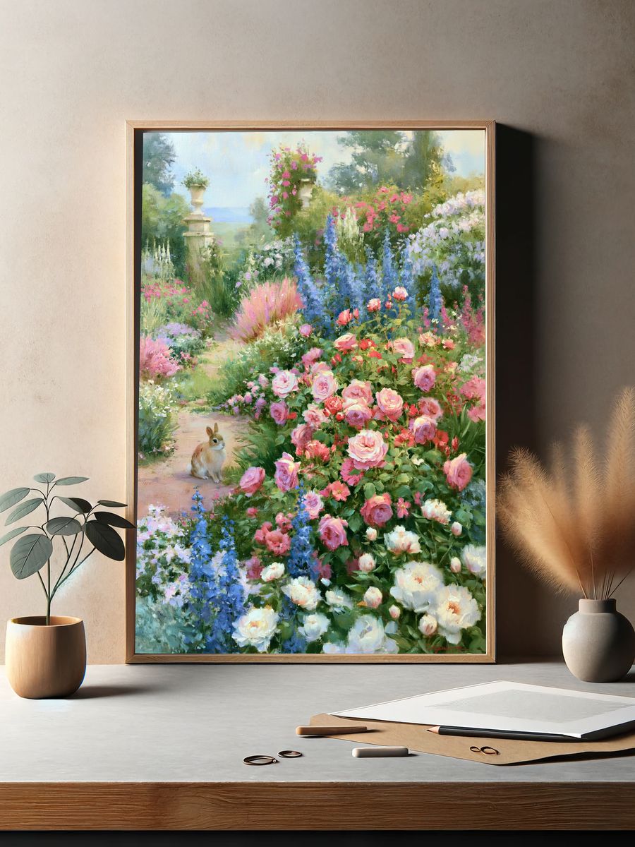 Romantic Garden Bunny Fine-Art Print. — room view 2