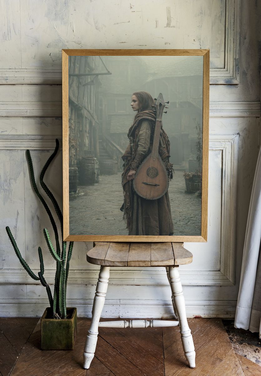 Mystical Bard in Fog — Fantasy Print. — room view 1