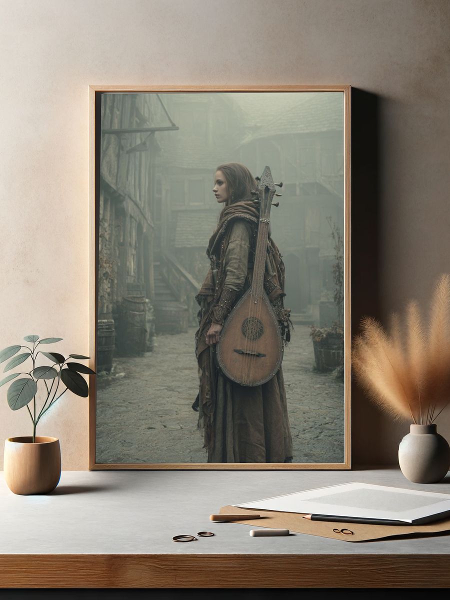 Mystical Bard in Fog — Fantasy Print. — room view 2