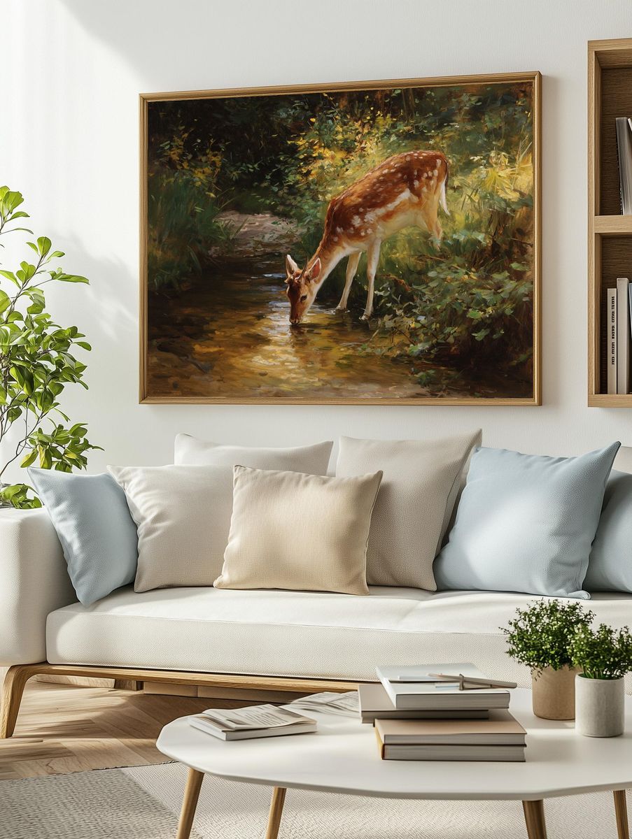 Deer by the Stream — Fine Art Print. — room view 2