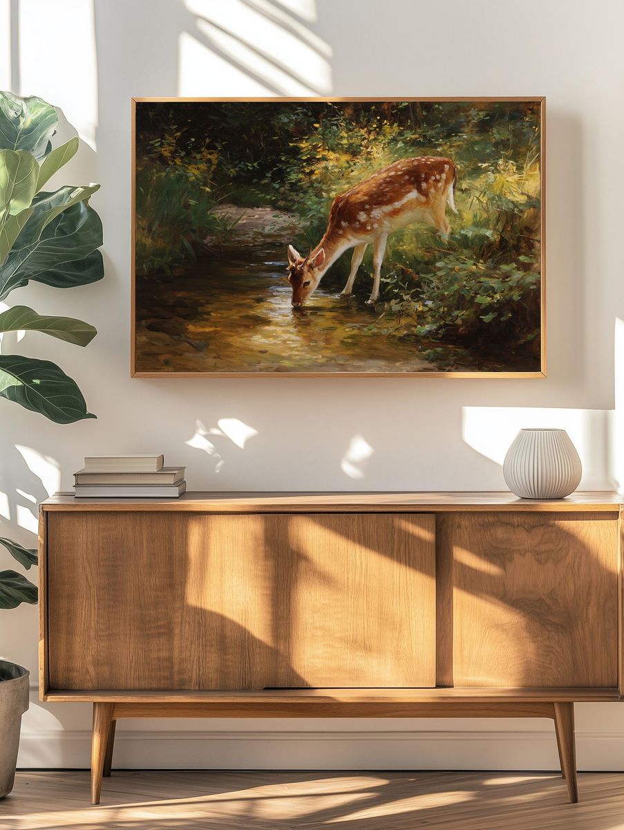 Deer by the Stream — Fine Art Print. — room view 3