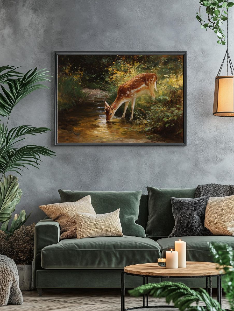 Deer by the Stream — Fine Art Print. — room view 4