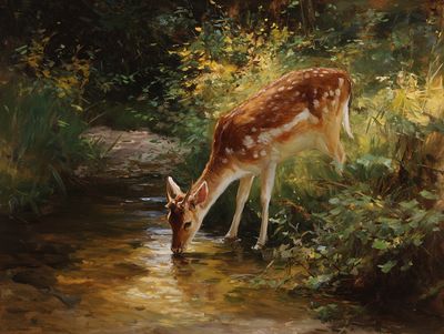Deer by the Stream — Fine Art Print. poster