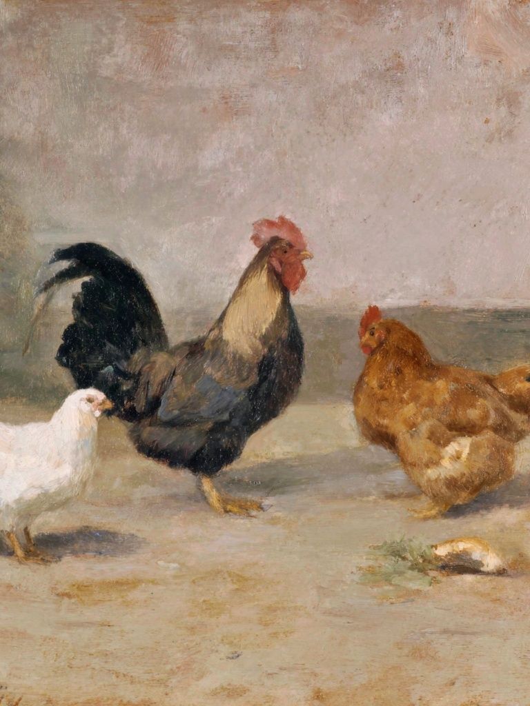 Farmyard Chickens Painting Poster. poster — fine-art art