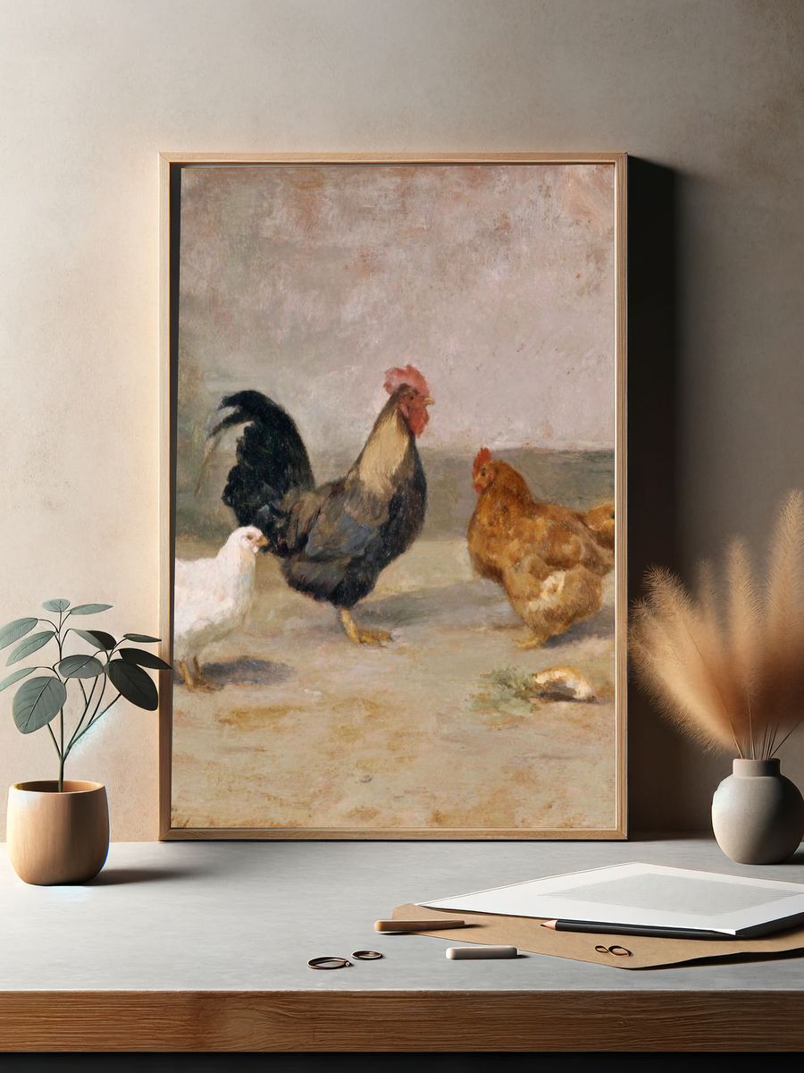 Farmyard Chickens Painting Poster. — room view 2