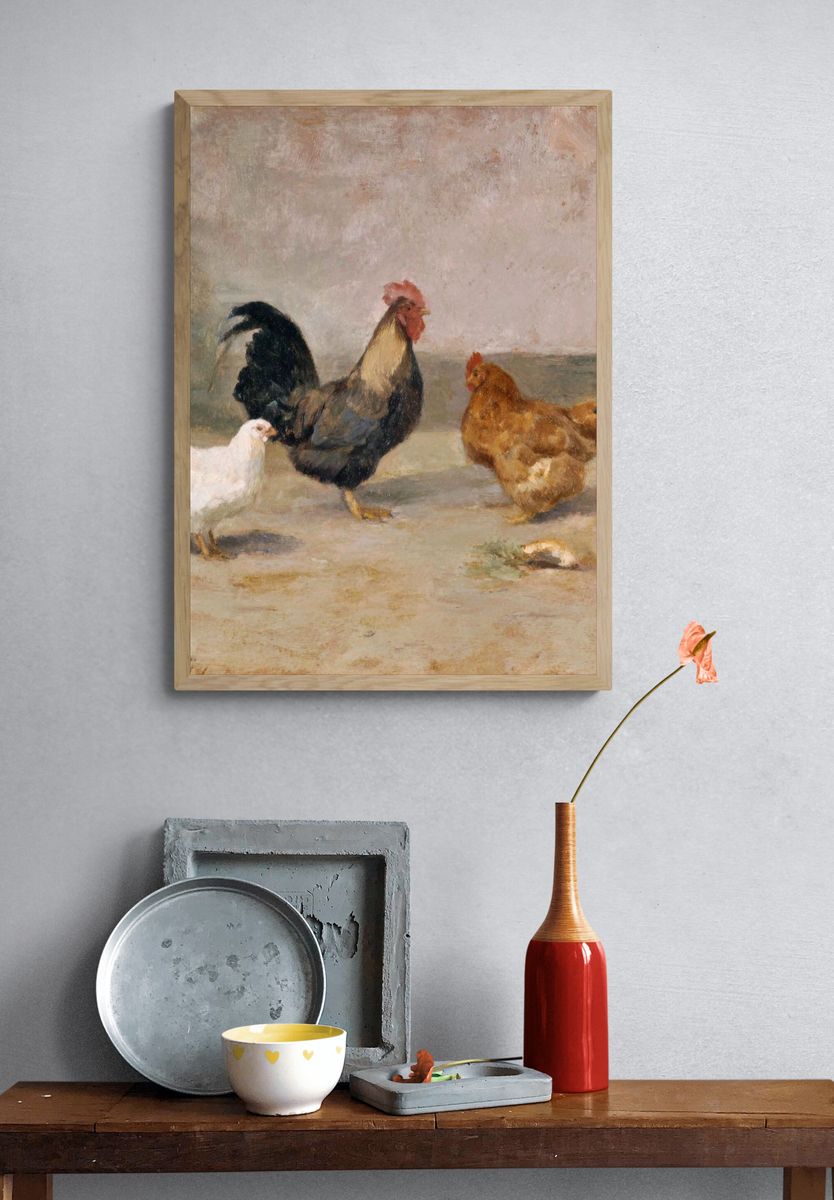 Farmyard Chickens Painting Poster. — room view 3