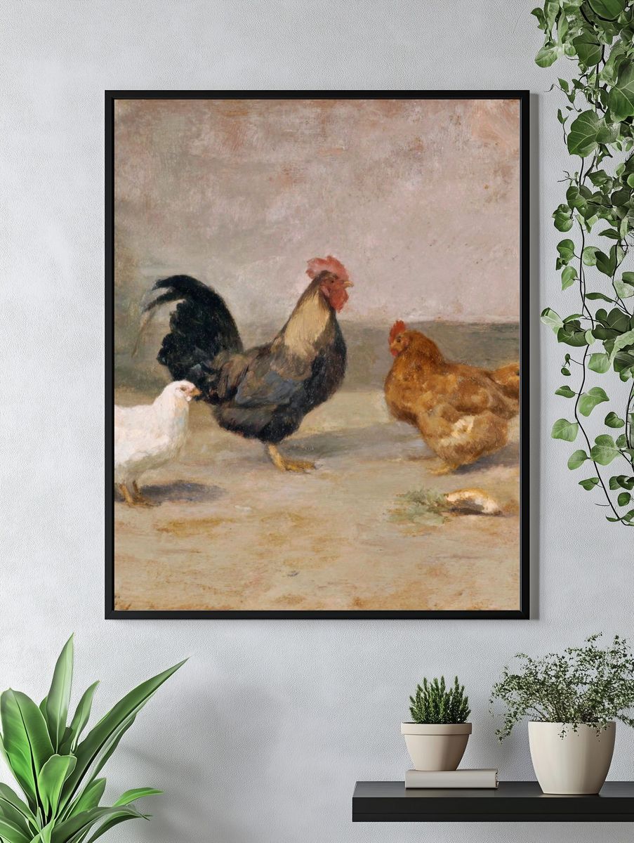 Farmyard Chickens Painting Poster. — room view 4