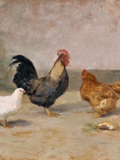 Farmyard Chickens Painting Poster. poster print