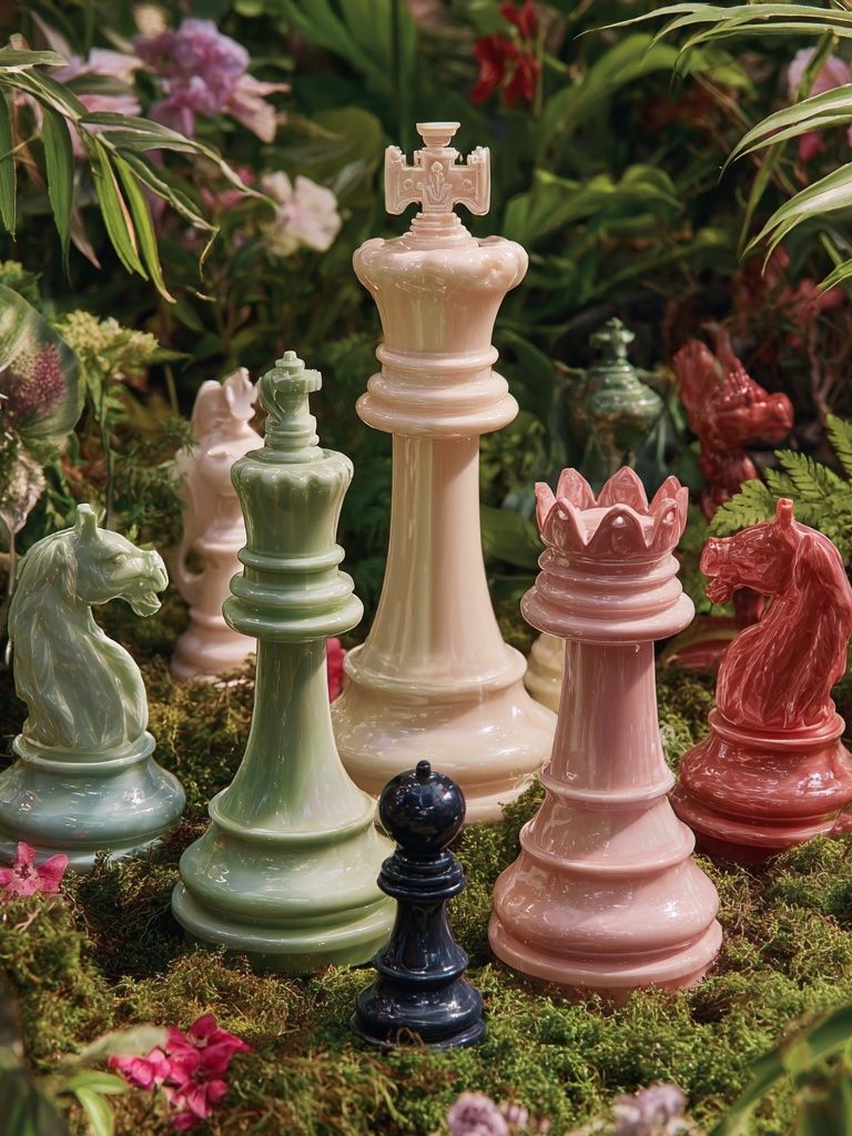 Chess Pieces in Bloom — Fine Art Print. poster detail