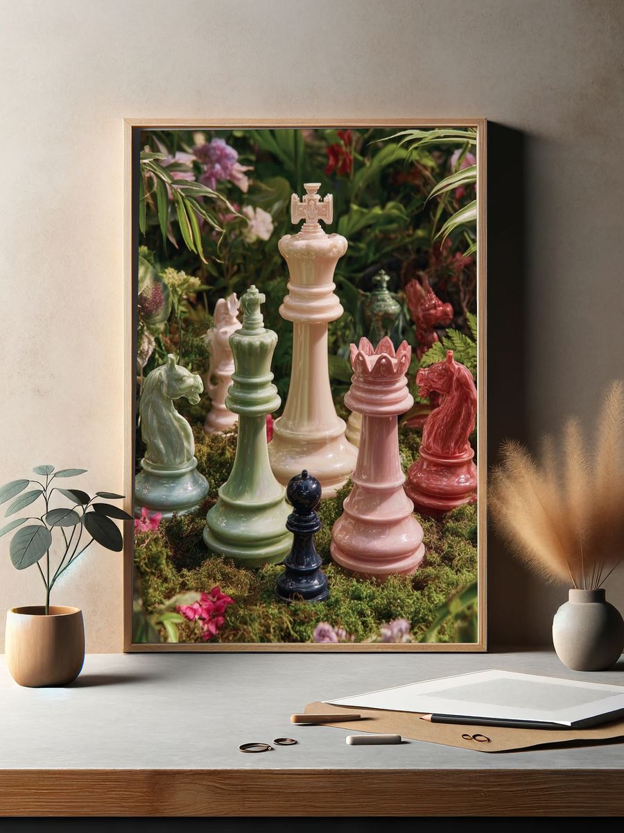 Chess Pieces in Bloom — Fine Art Print. — room view 2