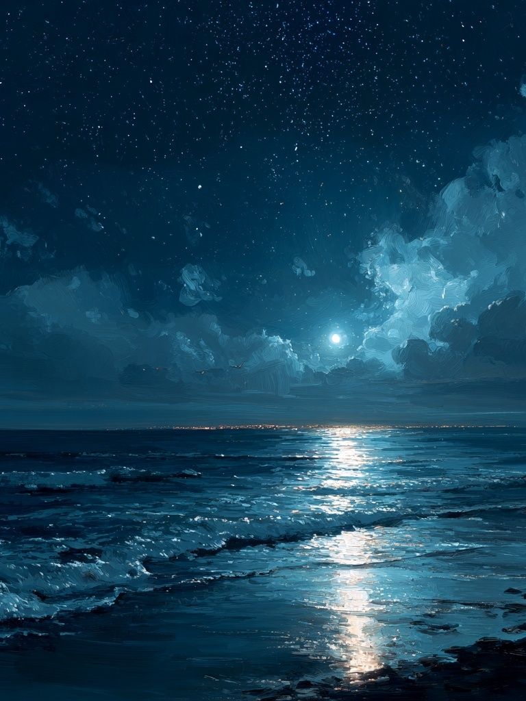 Moonlit Ocean Night — Fine Art Print. poster — fine-art art