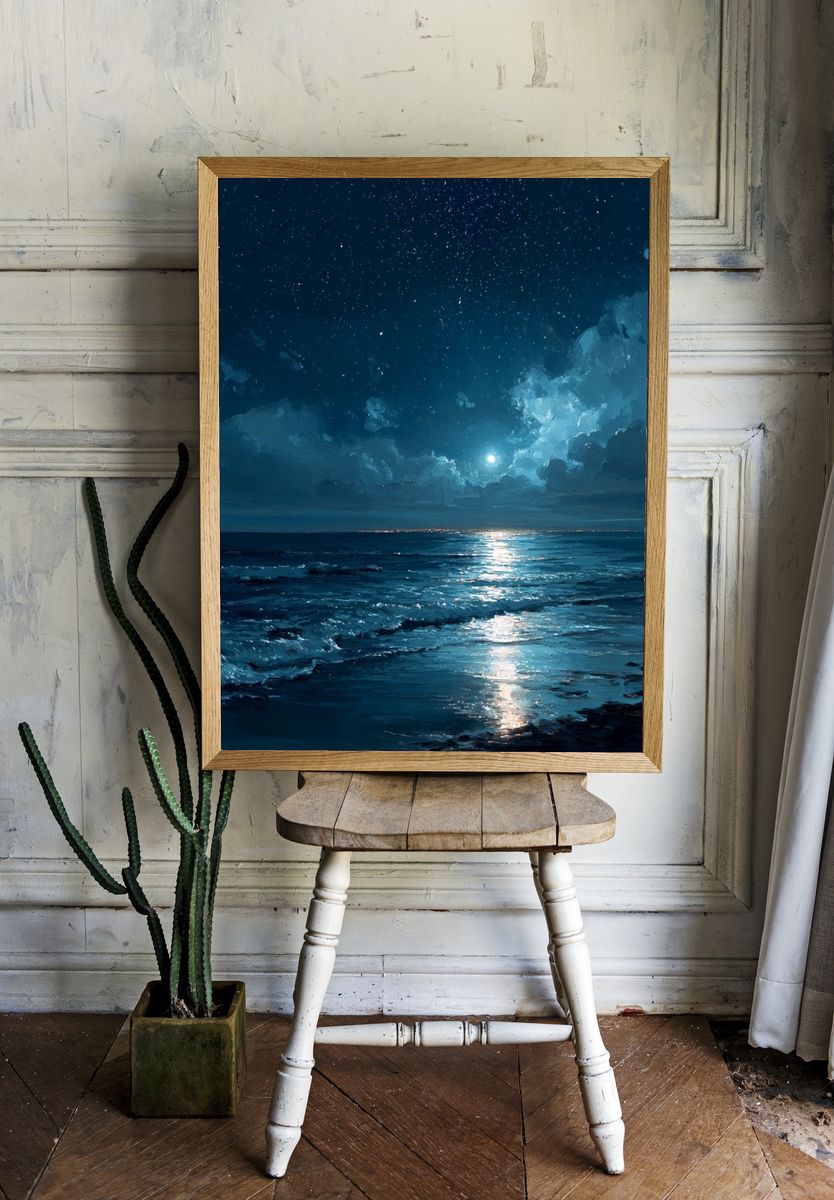 Moonlit Ocean Night — Fine Art Print. — room view 1