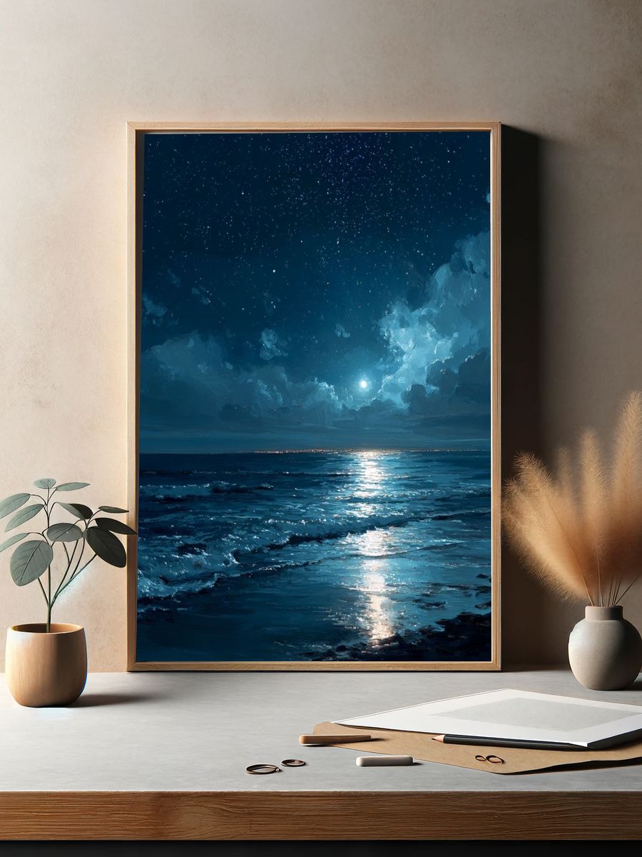 Moonlit Ocean Night — Fine Art Print. — room view 2