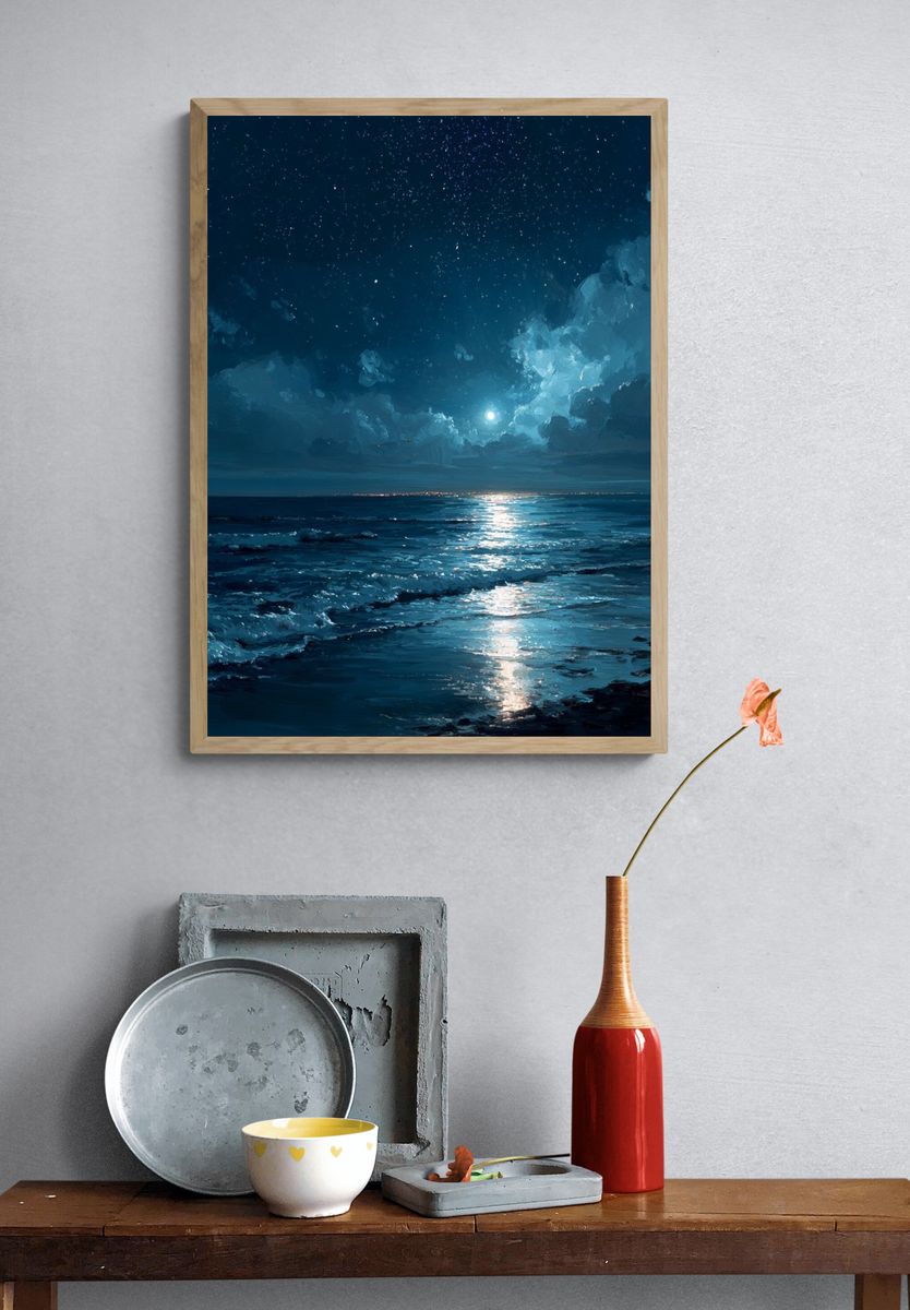 Moonlit Ocean Night — Fine Art Print. — room view 3