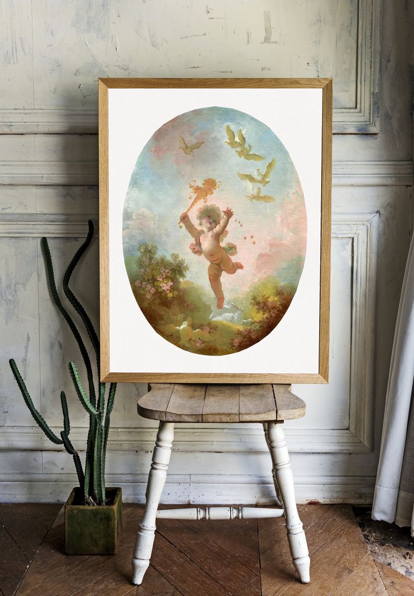 Cherub with Flowers — Fine Art Print. — room view 1