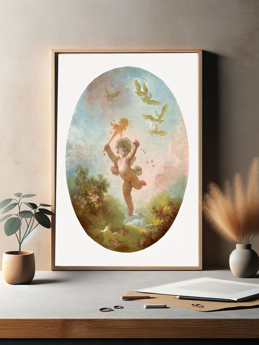 Cherub with Flowers — Fine Art Print. — room view 2