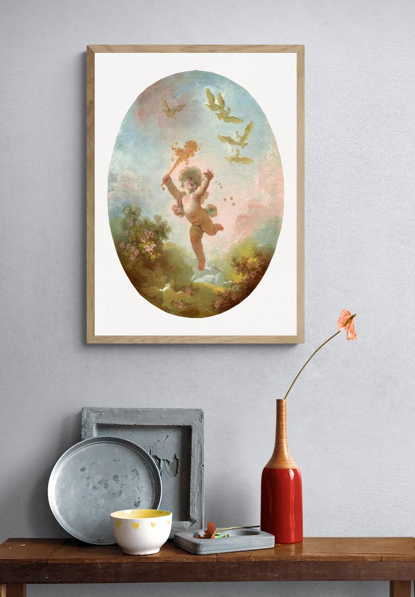 Cherub with Flowers — Fine Art Print. — room view 3