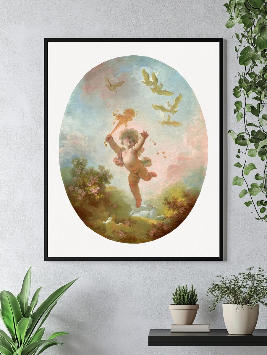 Cherub with Flowers — Fine Art Print. — room view 4