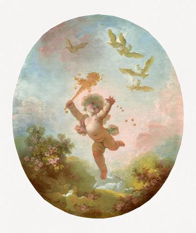 Cherub with Flowers — Fine Art Print. poster print