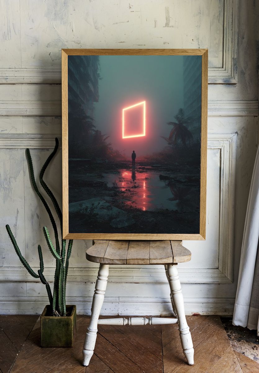 Neon Square in Fog — Fine Art Print. — room view 1