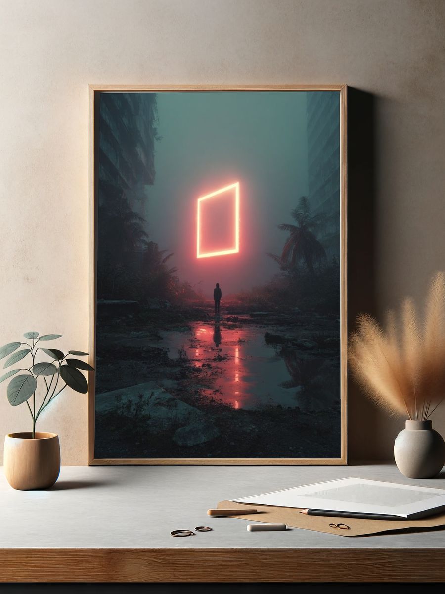 Neon Square in Fog — Fine Art Print. — room view 2
