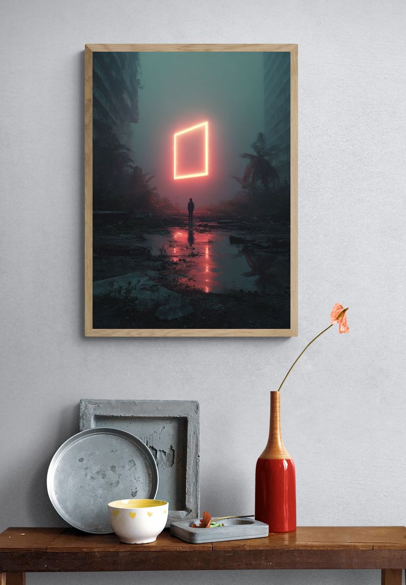 Neon Square in Fog — Fine Art Print. — room view 3