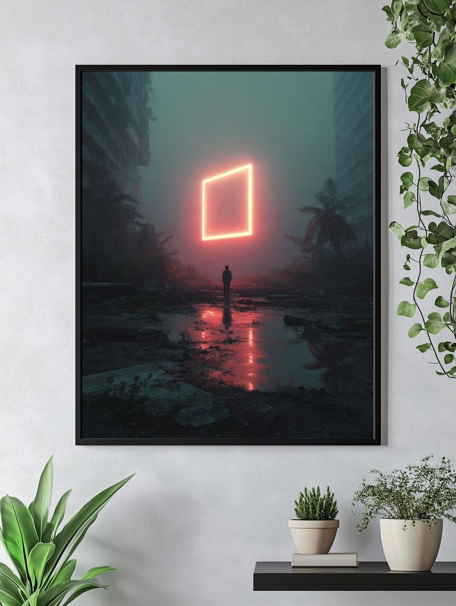 Neon Square in Fog — Fine Art Print. — room view 4