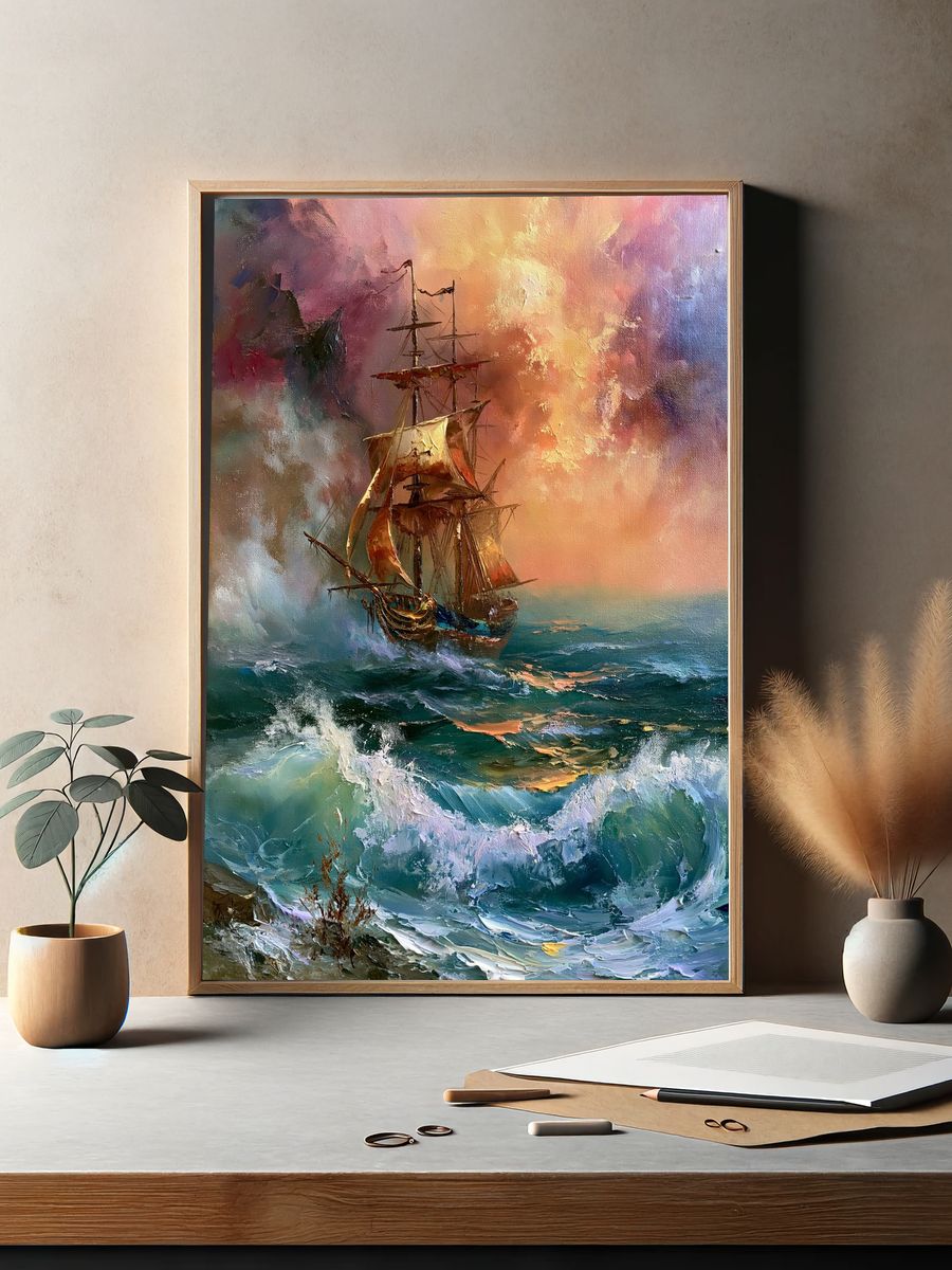 Stormy Sailing Ship Fine-Art Print. — room view 2