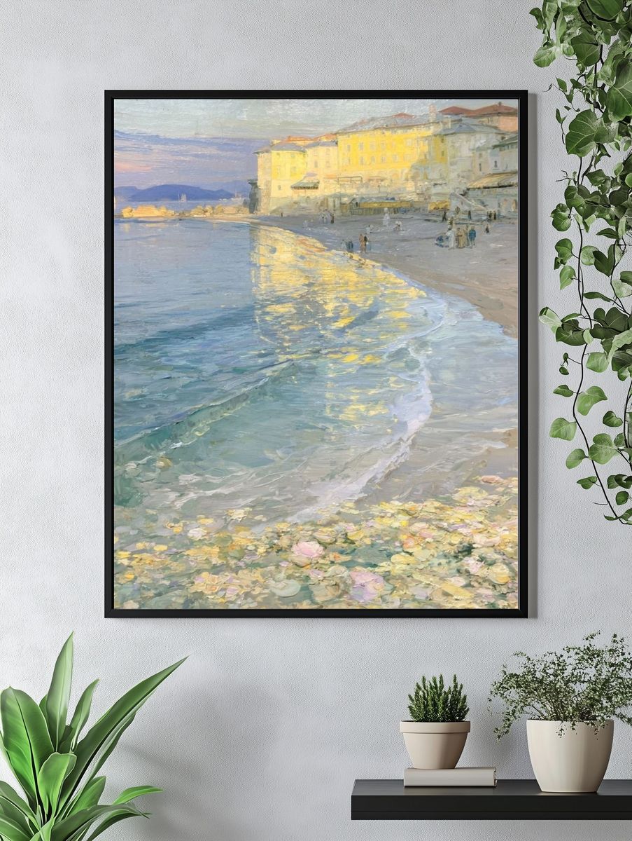 Sunlit Seaside Harbor Print. — room view 4