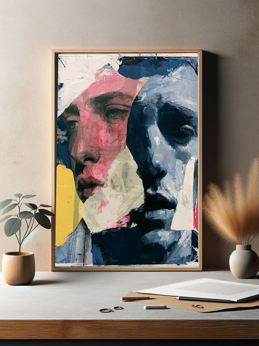 Abstract Portrait Collage Print. — room view 2