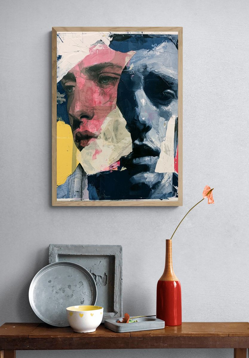 Abstract Portrait Collage Print. — room view 3