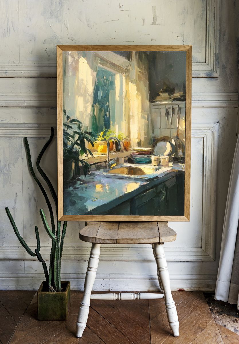 Sunlit Kitchen Interior Painting Poster. room preview