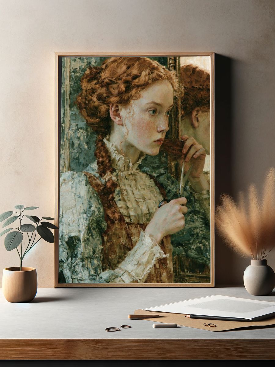 Red-Haired Girl Portrait Print. — room view 2