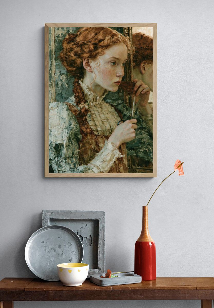 Red-Haired Girl Portrait Print. — room view 3