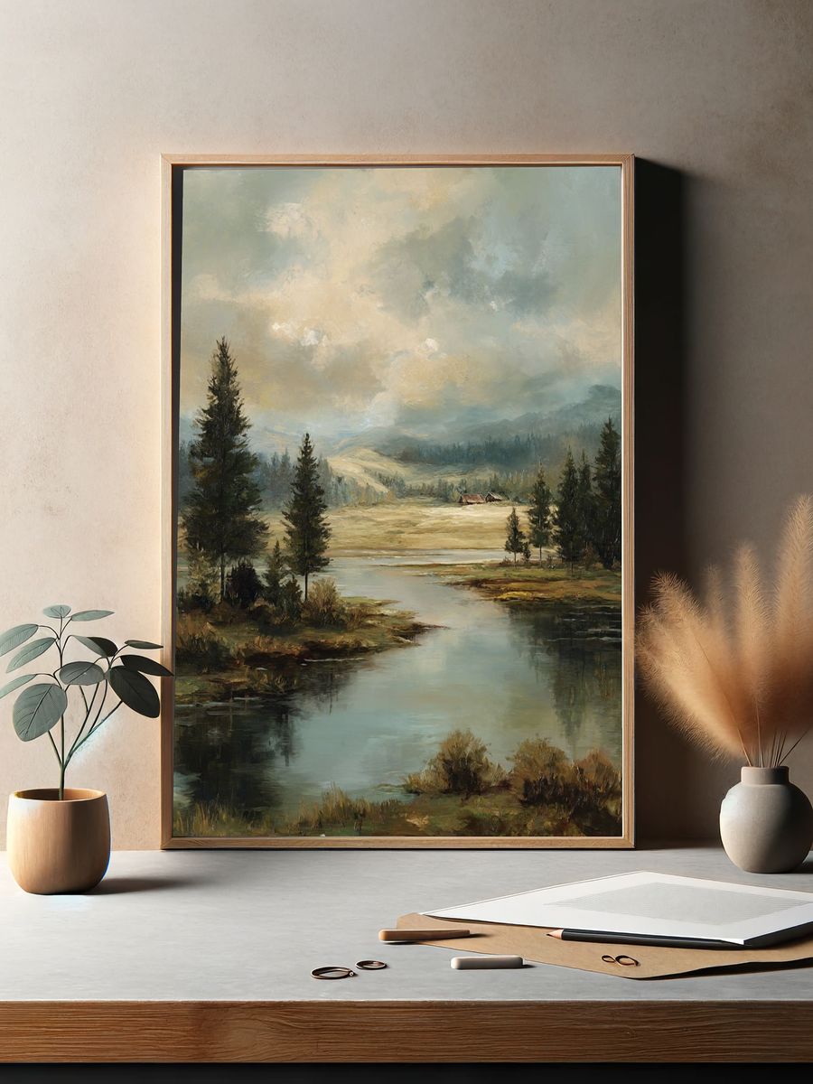 Misty River Valley Landscape Print. — room view 2