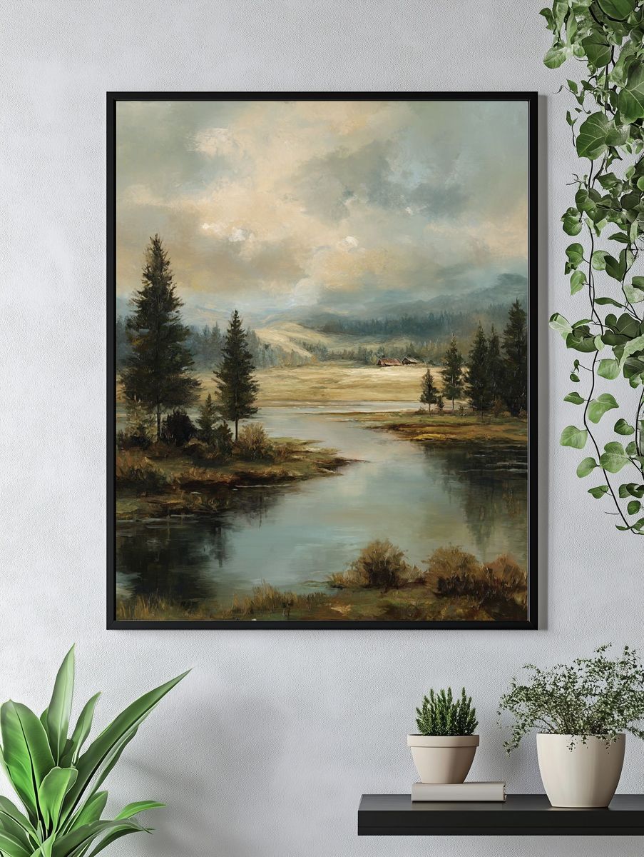 Misty River Valley Landscape Print. — room view 4