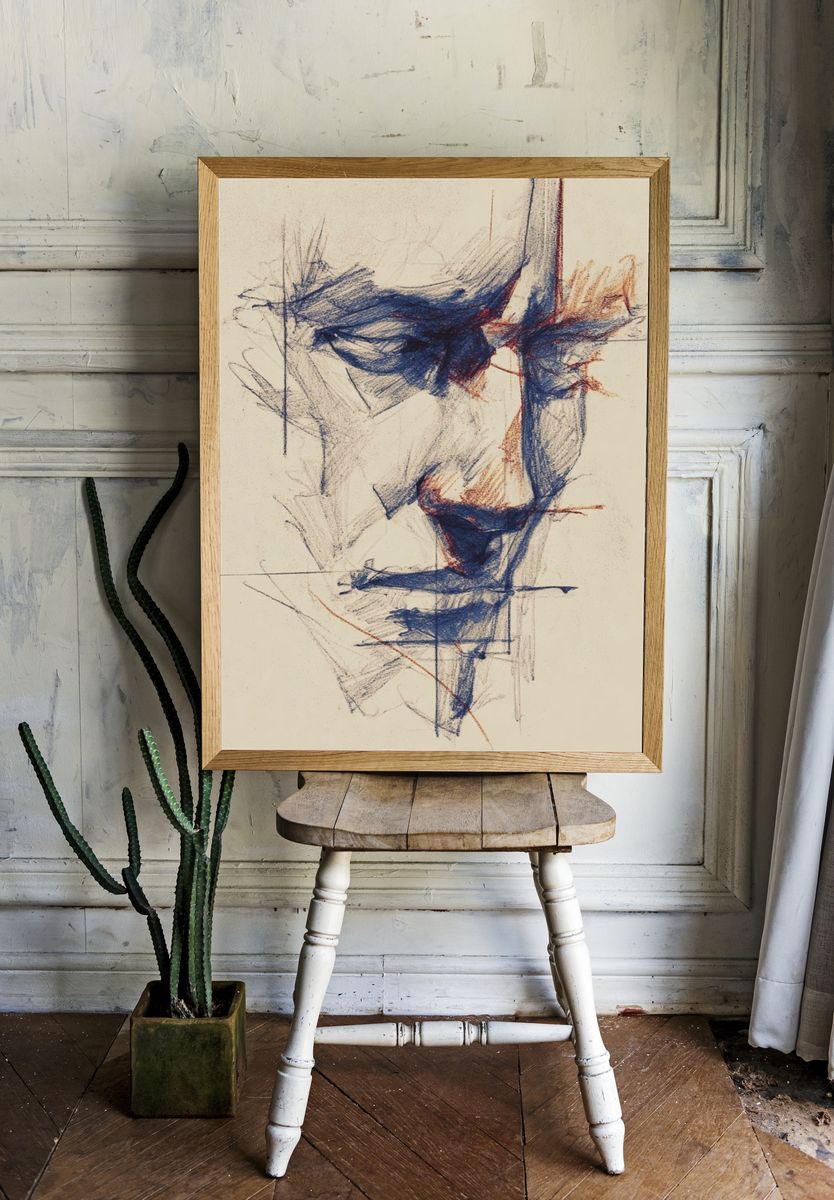 Abstract Face Sketch Poster. — room view 1