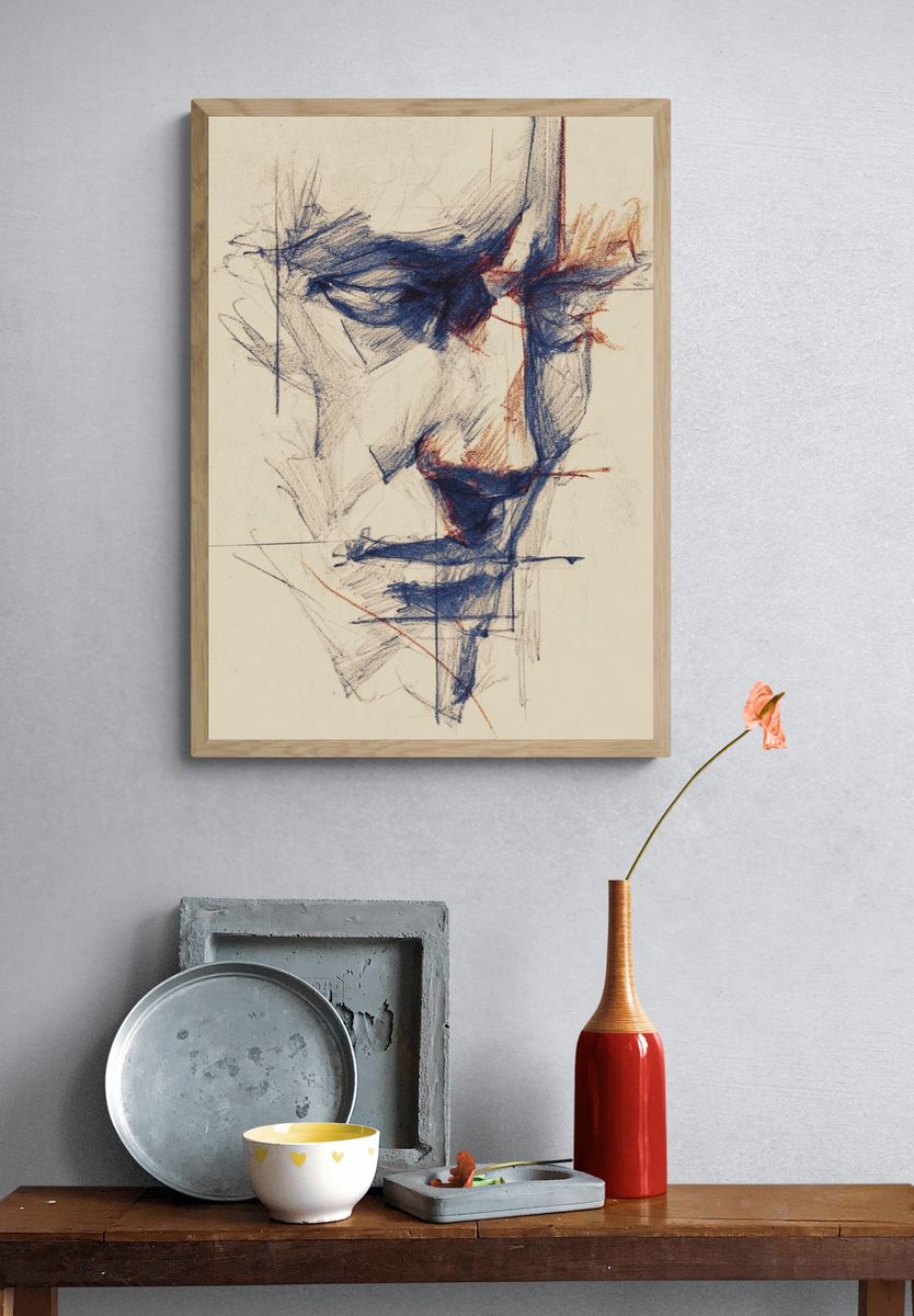 Abstract Face Sketch Poster. — room view 3