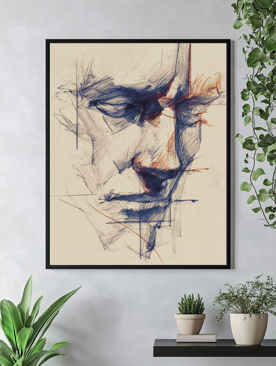 Abstract Face Sketch Poster. — room view 4
