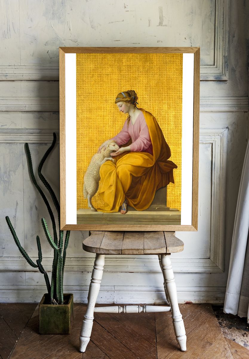 Woman with Sheep — Fine Art Print. — room view 1