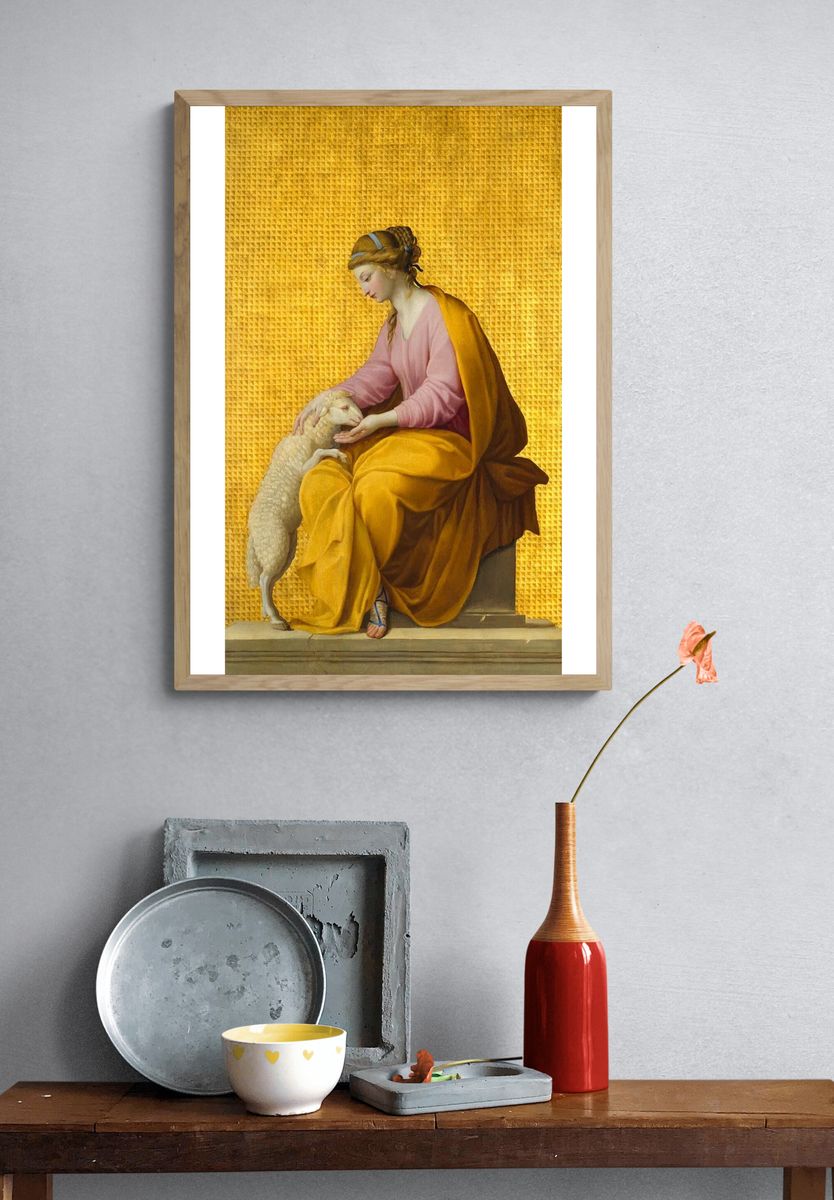 Woman with Sheep — Fine Art Print. — room view 3