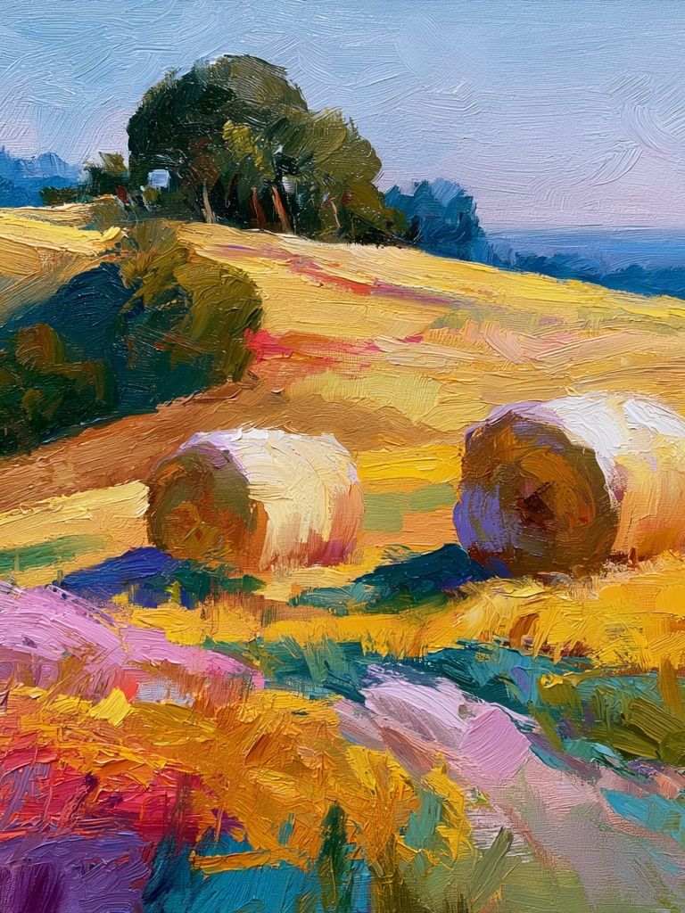Hay Bales in Sunlit Fields Print. poster detail